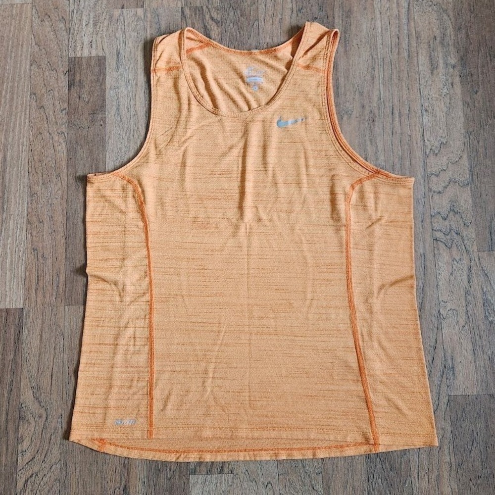 Nike Mens Dri-FIT Running Tank Top Orange Heather Sleeveless Shirt Large 300